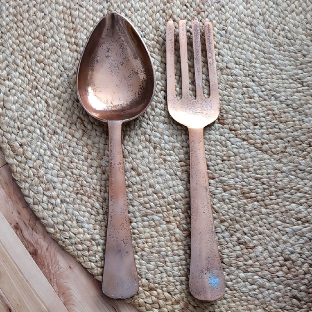 Oversized Copper Spoon and Fork Decor